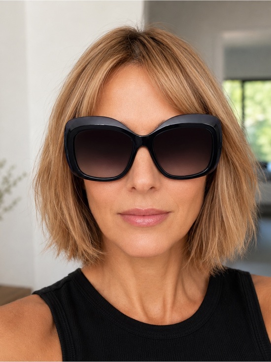 Pink Tartan Accessories - Pink Tartan Oversized Black Gradient Frame Sunglasses, Canadian made, new.